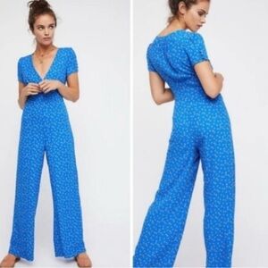 Free People MIA Floral Blue Jumpsuit